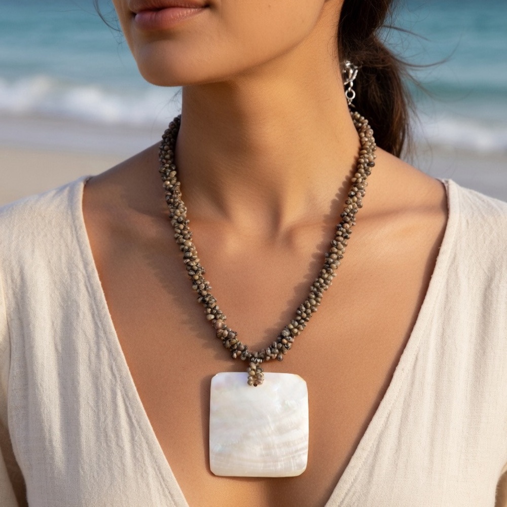 Mother of Pearl and Kahelelani Shell Necklace, 18”